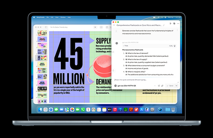 MacBook แสดงหน้าจอ Msty Studio ที่มีแฟลชการ์ดวิชาเศรษฐศาสตร์จุลภาค ซึ่งแสดงให้เห็นถึงความสามารถด้าน AI บนอุปกรณ์
