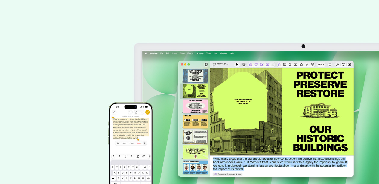 iMac และ iPhone วางคู่กัน ข้อความจากแอปโน้ตบน iPhone ถูกคัดลอกมาวางบน iMac