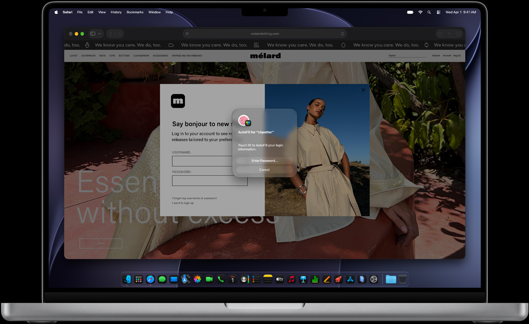 ขณะท่องเว็บใน Safari มีข้อความแจ้งให้ผู้ใช้ใช้ Touch ID เพื่อลงชื่อเข้าเว็บไซต์