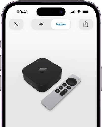 Görselde iPhone’daki Artırılmış Gerçeklik ekranında Apple TV 4K gösteriliyor.