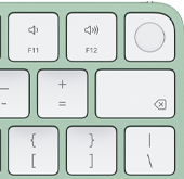 Magic Keyboard, sağ üst köşe, yeşil, Touch ID, silme tuşu ve ses işlev tuşları