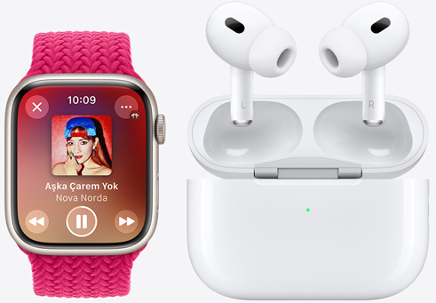 Apple Watch ve Airpods müzik çalıyor