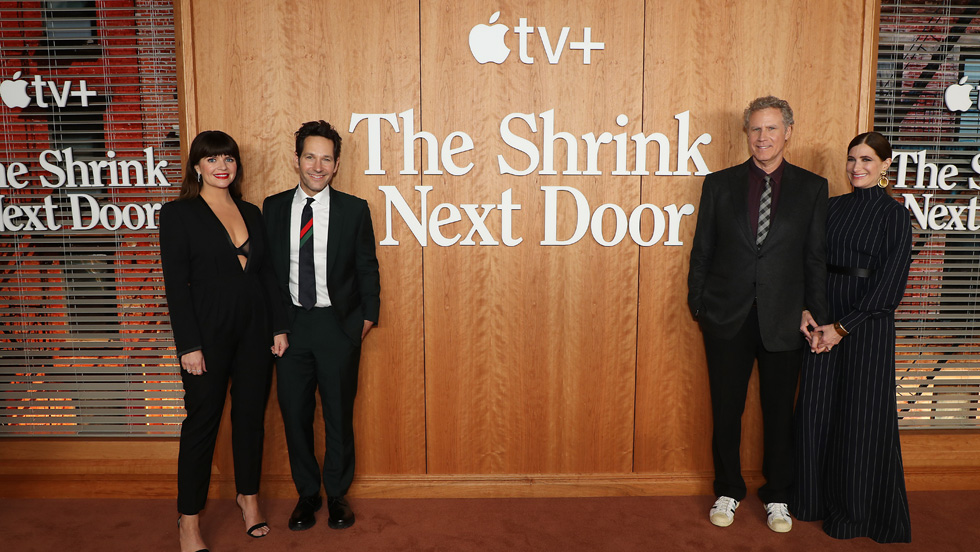Casey Wilson, Paul Rudd, Will Ferrell and Kathryn Hahn at the “The Shrink Next Door” premiere