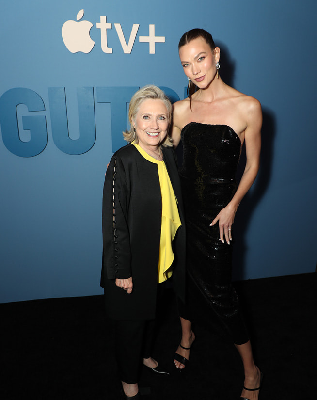 Hillary Clinton and Karlie Kloss attend Apple’s “Gutsy” premiere at the Times Center Theater. “Gutsy” premieres globally on Apple TV+ on September 9, 2022.