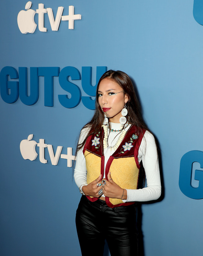 Quannah Chasinghorse attends Apple’s “Gutsy” premiere at the Times Center Theater. “Gutsy” premieres globally on Apple TV+ on September 9, 2022.
