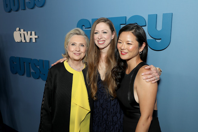 Hillary Clinton, Chelsea Clinton and Anna Chai attend Apple’s “Gutsy” premiere at the Times Center Theater. “Gutsy” premieres globally on Apple TV+ on September 9, 2022.
