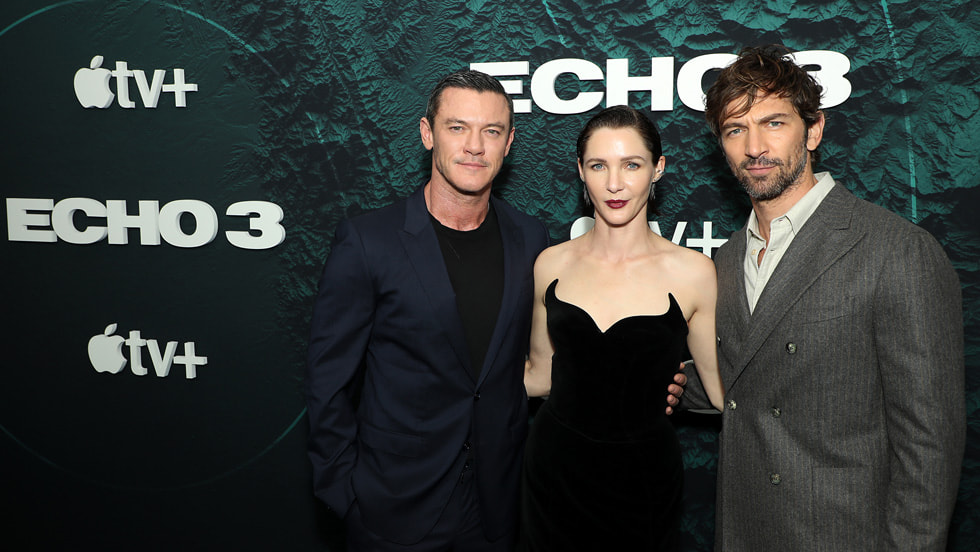Luke Evans, Jessica Ann Collins and Michiel Huisman attend Apple TV+’s “Echo 3” premiere at Walter Reade Theater on November 16, 2022 in New York City. “Echo 3” premieres globally on Apple TV+ on November 23, 2022.
