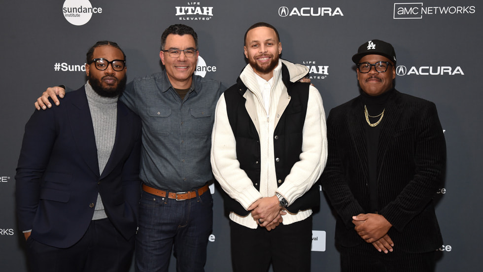 Ryan Coogler, Peter Nicks, Stephen Curry and Erick Peyton at the Eccles Center at Sundance Film Festival 2023