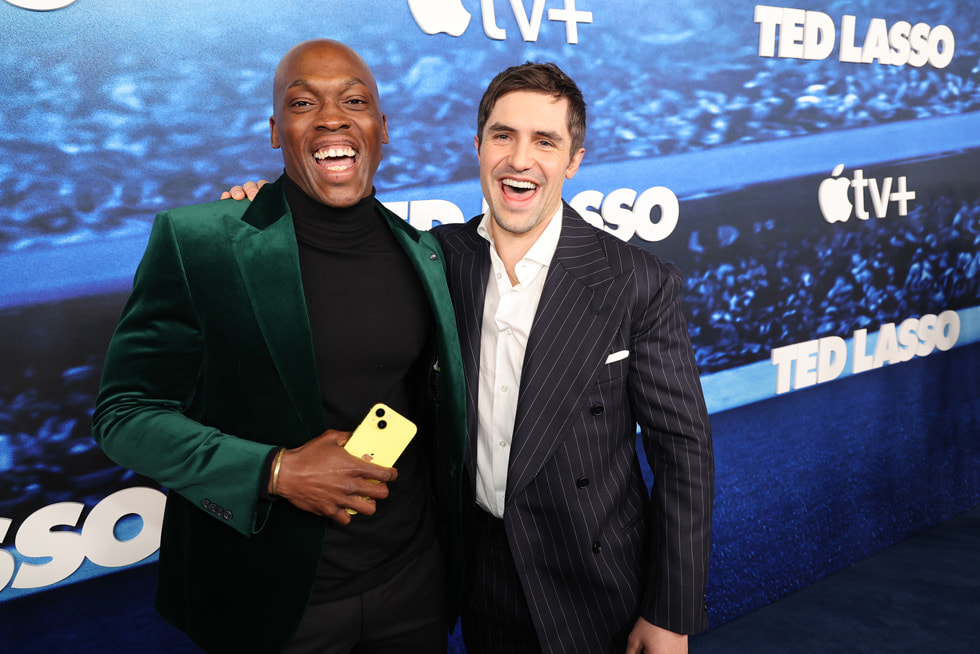 Moe Jeudy-Lamour and Phil Dunster at the Apple TV+ multiple Emmy Award-winning comedy “Ted Lasso” season three world premiere at the Regency Village Theatre in Los Angeles