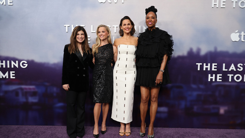 Laura Dave, Reese Witherspoon, Jennifer Garner and Aisha Tyler attend the premiere of the Apple TV+ limited series “The Last Thing He Told Me” at the Bruin Theatre. “The Last Thing He Told Me” will make its global debut on Apple TV+ on Friday, April 14, 2023.