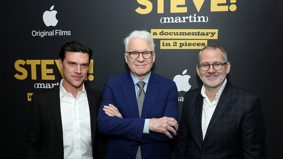 New York, NY - 3/29/24 - (L-R) Finn Wittrock, Steve Martin and Morgan Neville (Director, Producer) attend the Apple Original Films premiere of “STEVE! (Martin) a documentary in 2 pieces” at the Crosby Street Hotel in New York City. “STEVE! (Martin) a documentary in 2 pieces” is now streaming globally on Apple TV+.