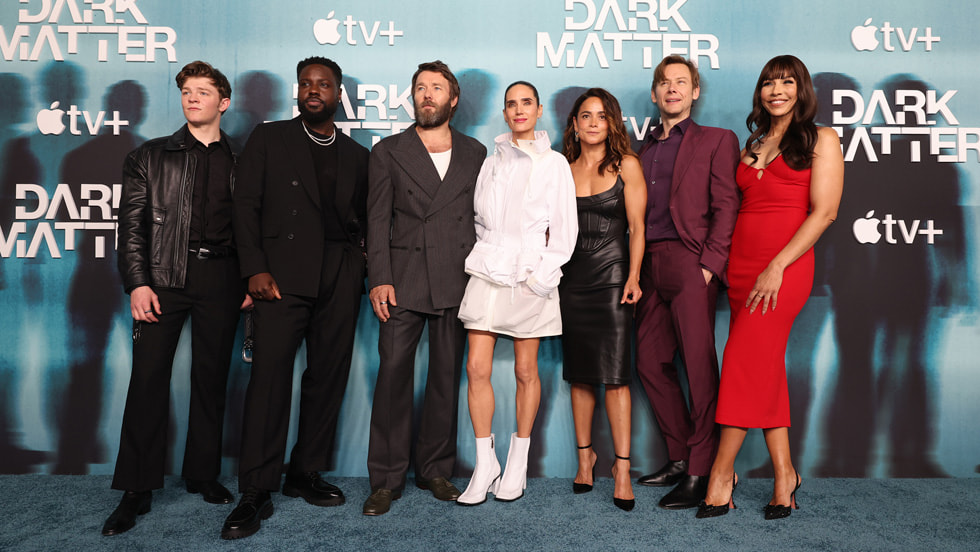 Oakes Fegley, Dayo Okeniyi, Joel Edgerton, Jennifer Connelly, Alice Braga, Jimmi Simpson and Amanda Brugel attend the world premiere of Apple TV+’s “Dark Matter” at the Hammer Museum on April 29, 2024 in Los Angeles, California. “Dark Matter” debuts globally on Apple TV+ on Wednesday, May 8, 2024.