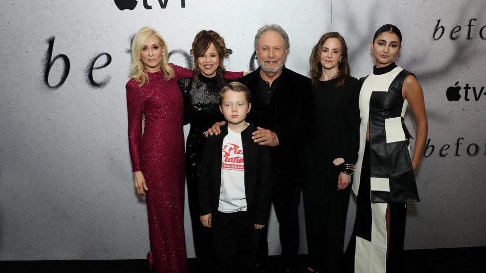 Judith Light, Rosie Perez, Jacobi Jupe, Billy Crystal, Maria Dizzia and Ava Lalezarzadeh attend the premiere of the thrilling Apple TV+ series “Before” at MoMA on October 16, 2024 in New York City. “Before” premieres globally on Apple TV+ on Friday, October 25, 2024.