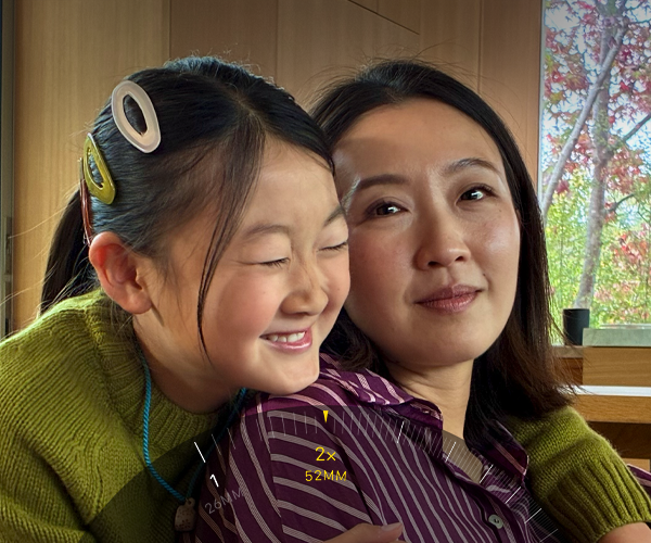 Використання зуму 2x, збільшення зображення двох людей, які обіймаються