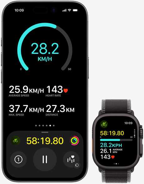 iPhone 17, Apple Watch Ultra 3, відкрито додаток «Тренування» з інформацією про фітнес