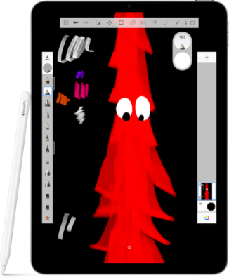 An iPad Air showing a red Christmas tree in Sketchbook