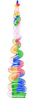 A squiggly tree drawn in one long multicoloured brushstroke