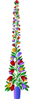A bright floral tree with purple, red and yellow flowers