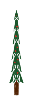 A linear tree with white edges, red dots and a white star on top