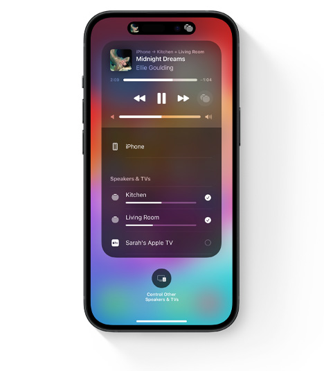 iPhone showing the AirPlay UI for multi-room audio