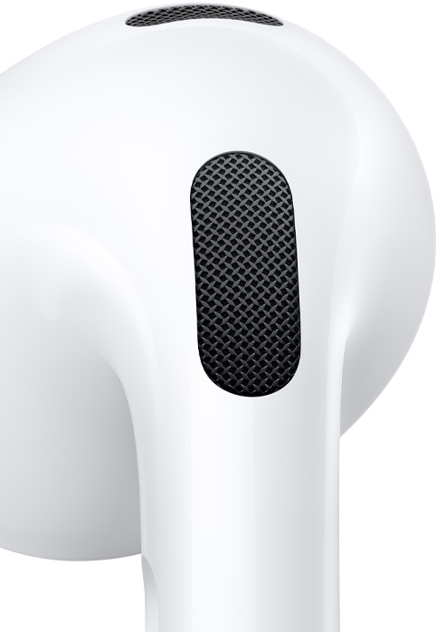 Close-up shot of the microphone on the exterior of an AirPods earbud.