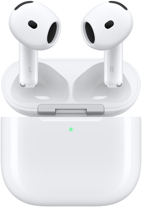 Biele Apple AirPods 4 ANC v otvorenom bezdrôtovom nabíjacom puzdre