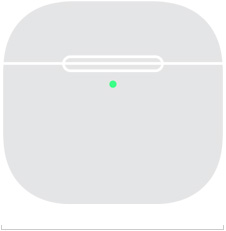 Ilustración de un estuche de carga de los AirPods 5 de 5,01 cm de ancho en la parte frontal.