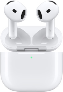 Estuche de carga de los AirPods 5 abierto con los AirPods flotando en la parte superior.