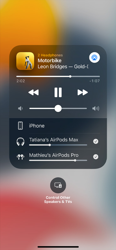Kortelės „Audio Sharing“ ekrane vaizdas.