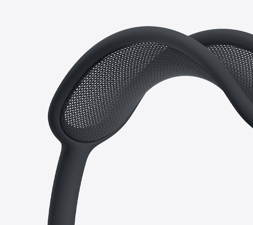 Un paio di cuffie AirPods Max 2 color mezzanotte, dettaglio dell’archetto in tessuto traforato