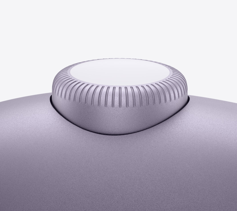 Un paio di cuffie AirPods Max 2 viola, dettaglio della Digital Crown