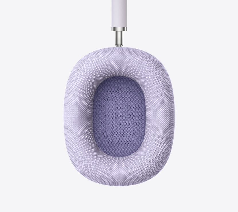 Un paio di cuffie AirPods Max 2 viola, dettaglio dell’interno del cuscinetto