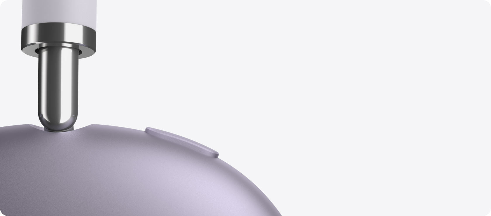 Un paio di cuffie AirPods Max 2 mostrate di lato, dettagli dell’asta telescopica, del cuscinetto e del tasto per il controllo del rumore