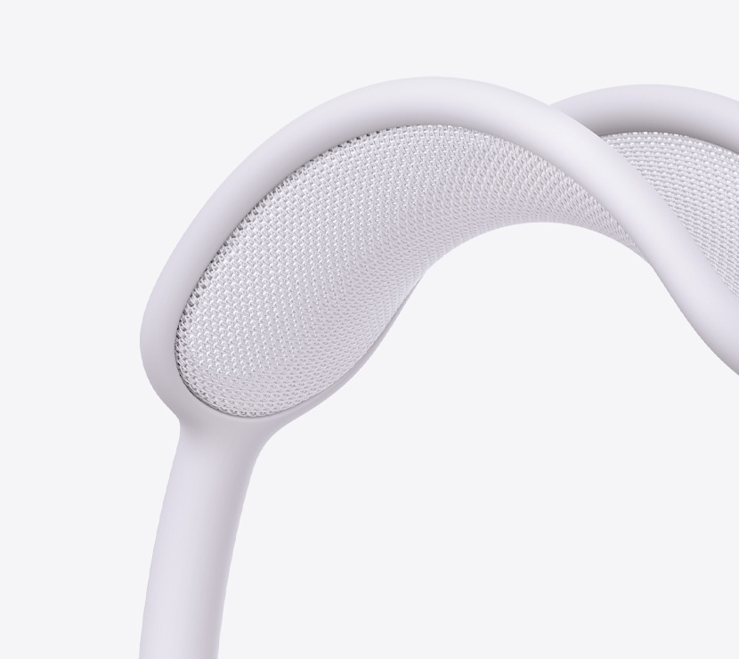 Un paio di cuffie AirPods Max 2 viola, dettaglio dell’archetto in tessuto traforato