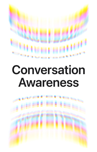 Ambience sound waves as colorful arcs, top and bottom, text on centre reads: Conversation Awareness