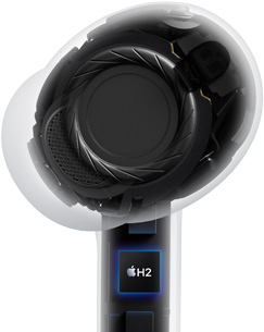 Cận cảnh cấu trúc của AirPods Pro 3 chỉ vào các Nút tai nghe silicon giúp tách biệt tiếng ồn.