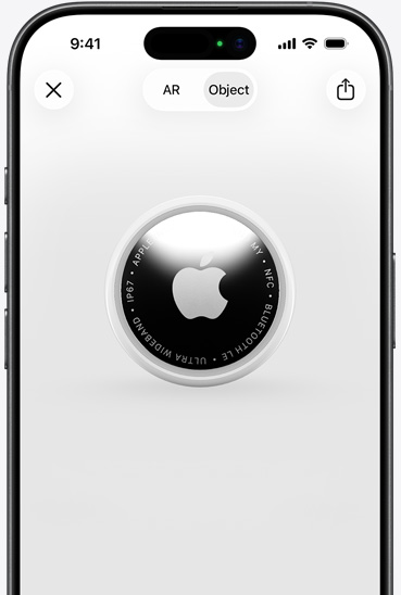 Écran iPhone affichant l’AirTag dans l’app RA