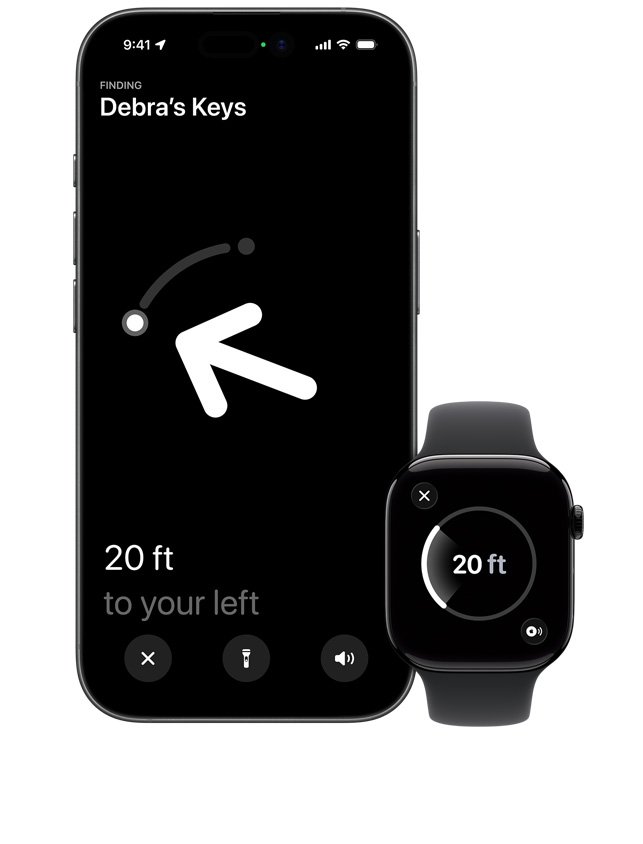 iPhone et Apple Watch affichant la recherche de proximité