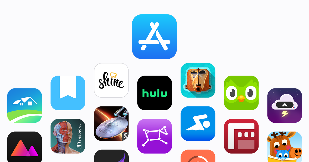  A grid of app icons of various apps available outside the App Store, including Shine, Hulu, and Monument Valley 2.