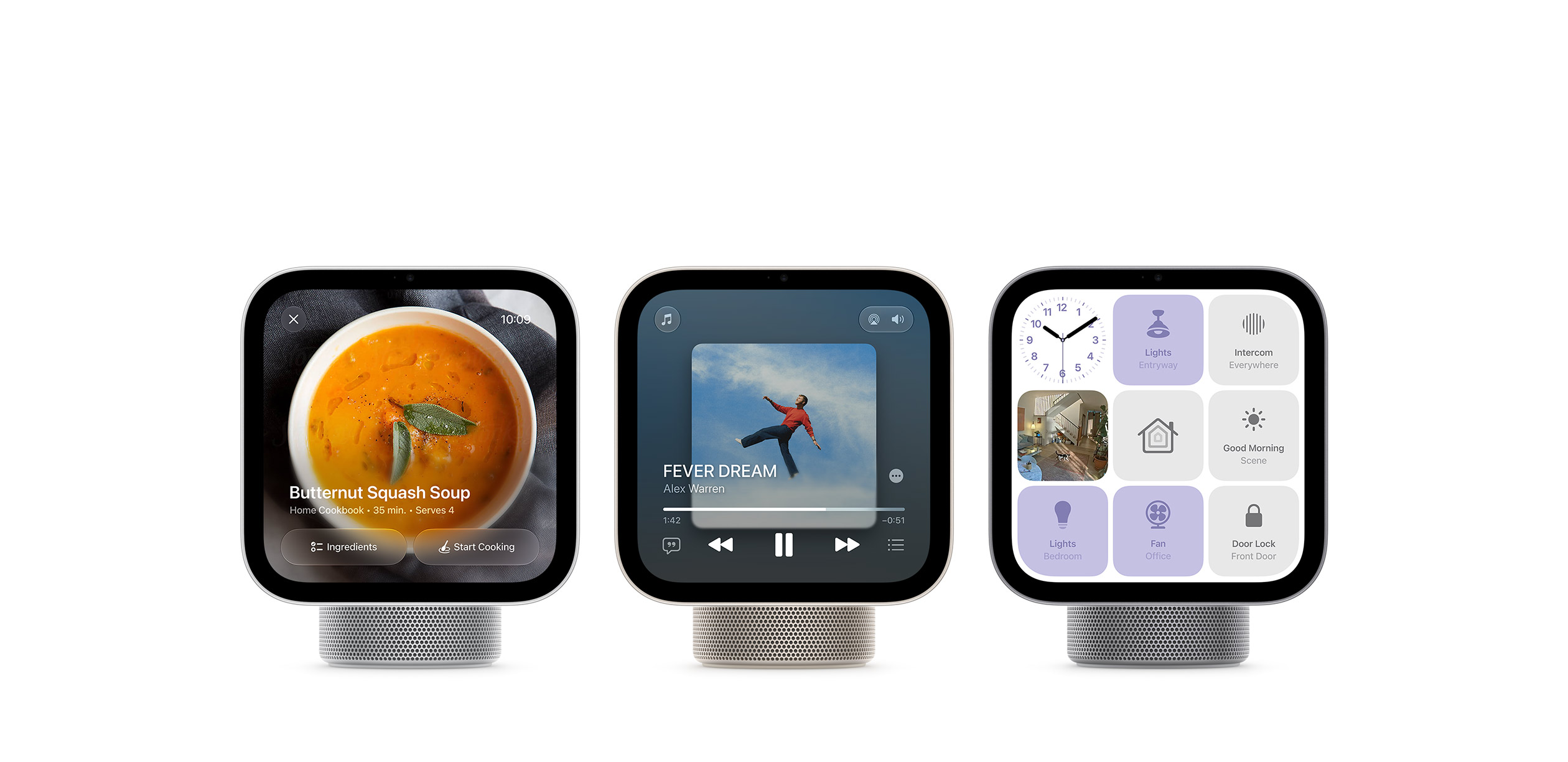 Apple HomeView devices in different colors display apps.