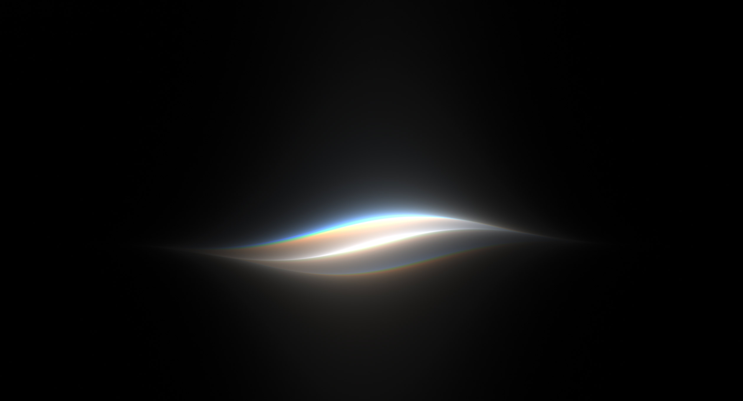A glowing, rainbow-tinted Siri light ribbon on a black background, representing Apple Intelligence and Siri AI