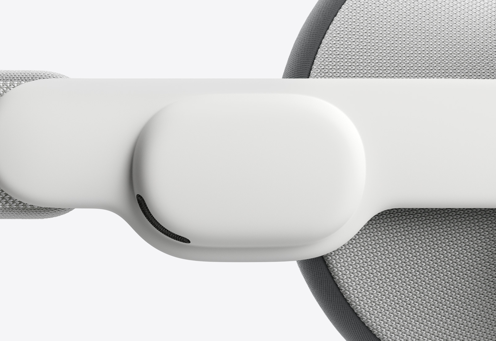 Apple Vision Proの側面のクローズアップ。右耳側のオーディオストラップが見えている