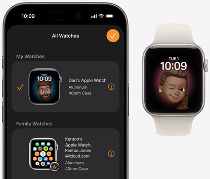 iPhone 17, aplikacja Apple Watch, sparowany z Apple Watch SE 3 z kopertą z aluminium w kolorze księżycowej poświaty, tarcza Memoji, opaska sportowa w kolorze księżycowej poświaty