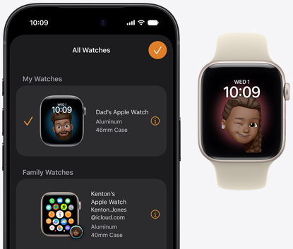 iPhone 18 Pro, Watch app, paired Apple Watch SE 3, aluminum case, starlight color, Memoji face, Sport Band, sand color (pale tan)
