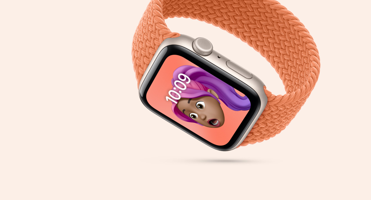 Apple Watch SE 3, boîtier en aluminium, lumière stellaire, écran en verre résistant aux fissures, bracelet, Boucle unique tressée, curcuma