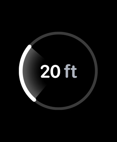 Localisation précise, barre de progression blanche circulaire montrant la distance estimée vers l’iPhone égaré