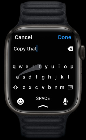 Apple Watch Series 7 顯示快滑鍵盤功能