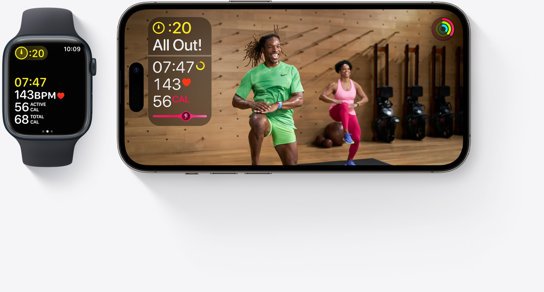 Apple Fitness+ se muestra en el reloj y el teléfono