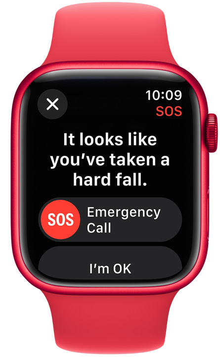 Et Apple Watch vist forfra med Nødopkald SOS aktiveret.