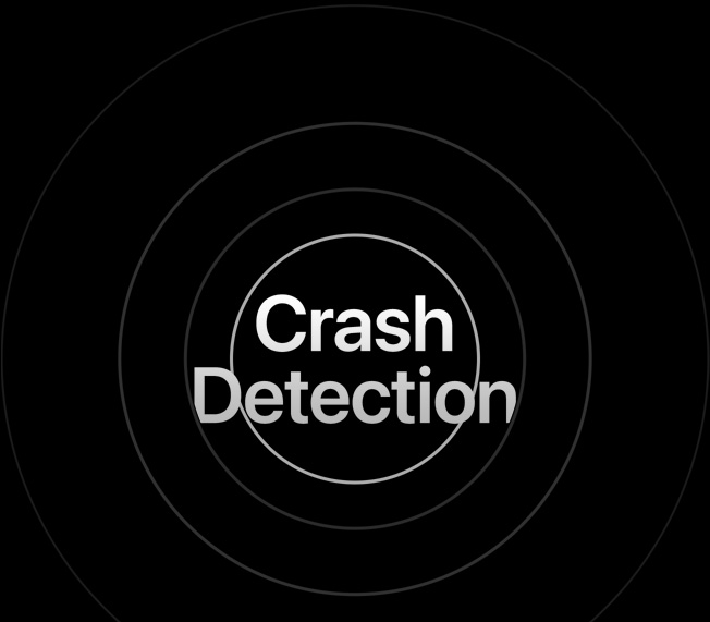 Fraza Crash Detection, to jest wykrywanie wypadków, z widocznymi okręgami rozchodzącymi się wokół niej. 